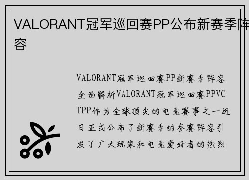 VALORANT冠军巡回赛PP公布新赛季阵容